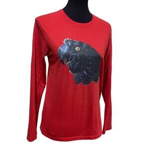 Upcycled Hand Printed Small Black Parrot Ukraine Artist Peace Fundraiser Tee